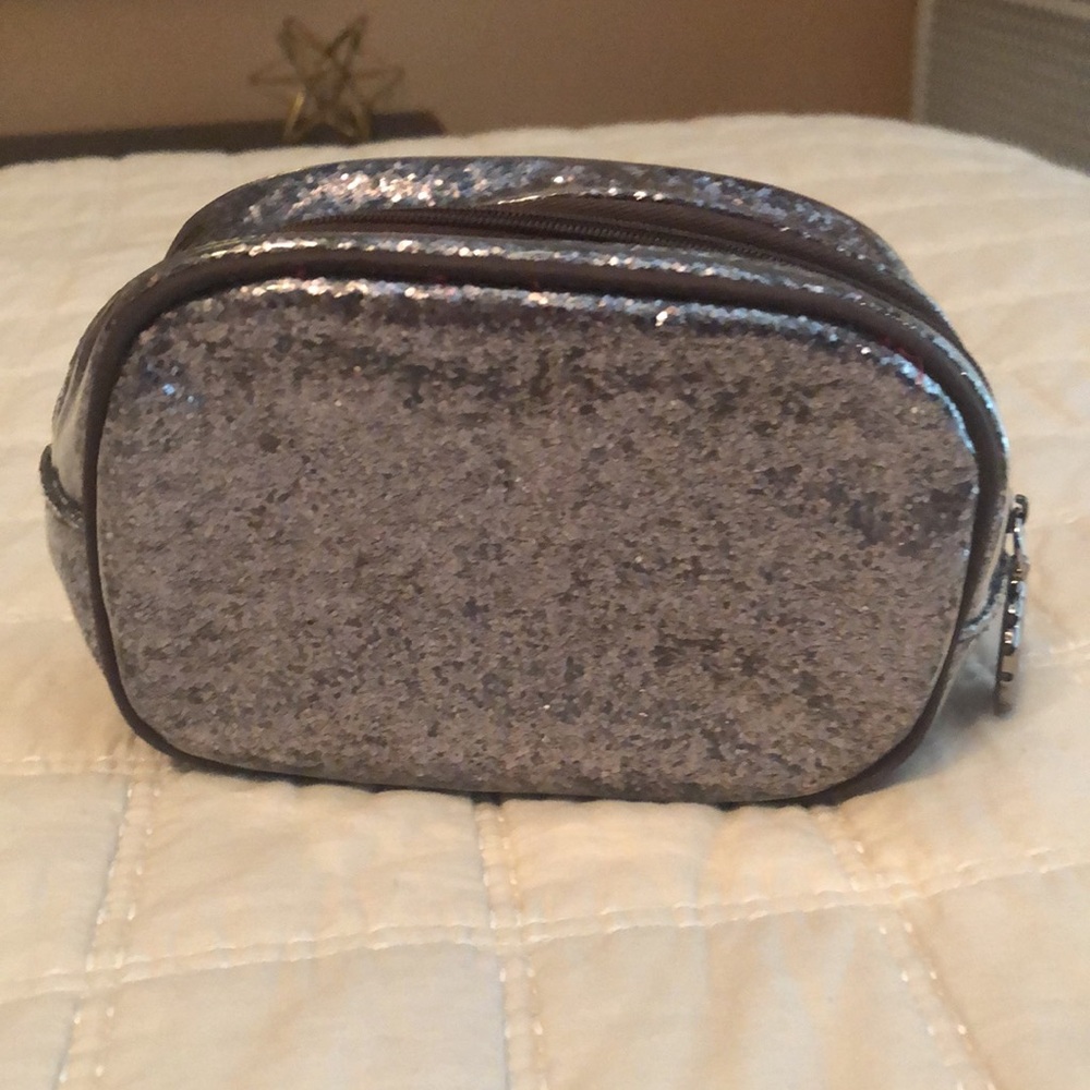 Henri Bendel gunmetal silver make up bag